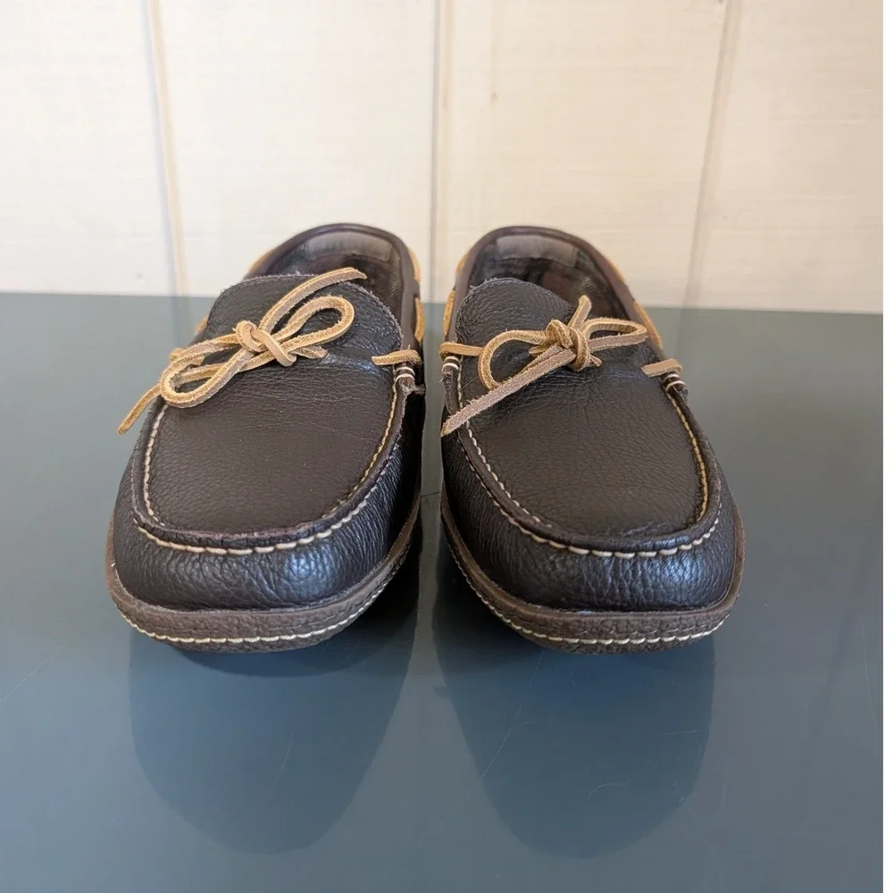 L. L Bean Men's Handsewn Slippers  Flannel-Lined Brown Leather Size 10